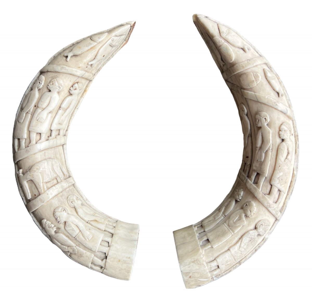 Pair Of Loango Teeth From Congo -africa/african- End Of 19th Century