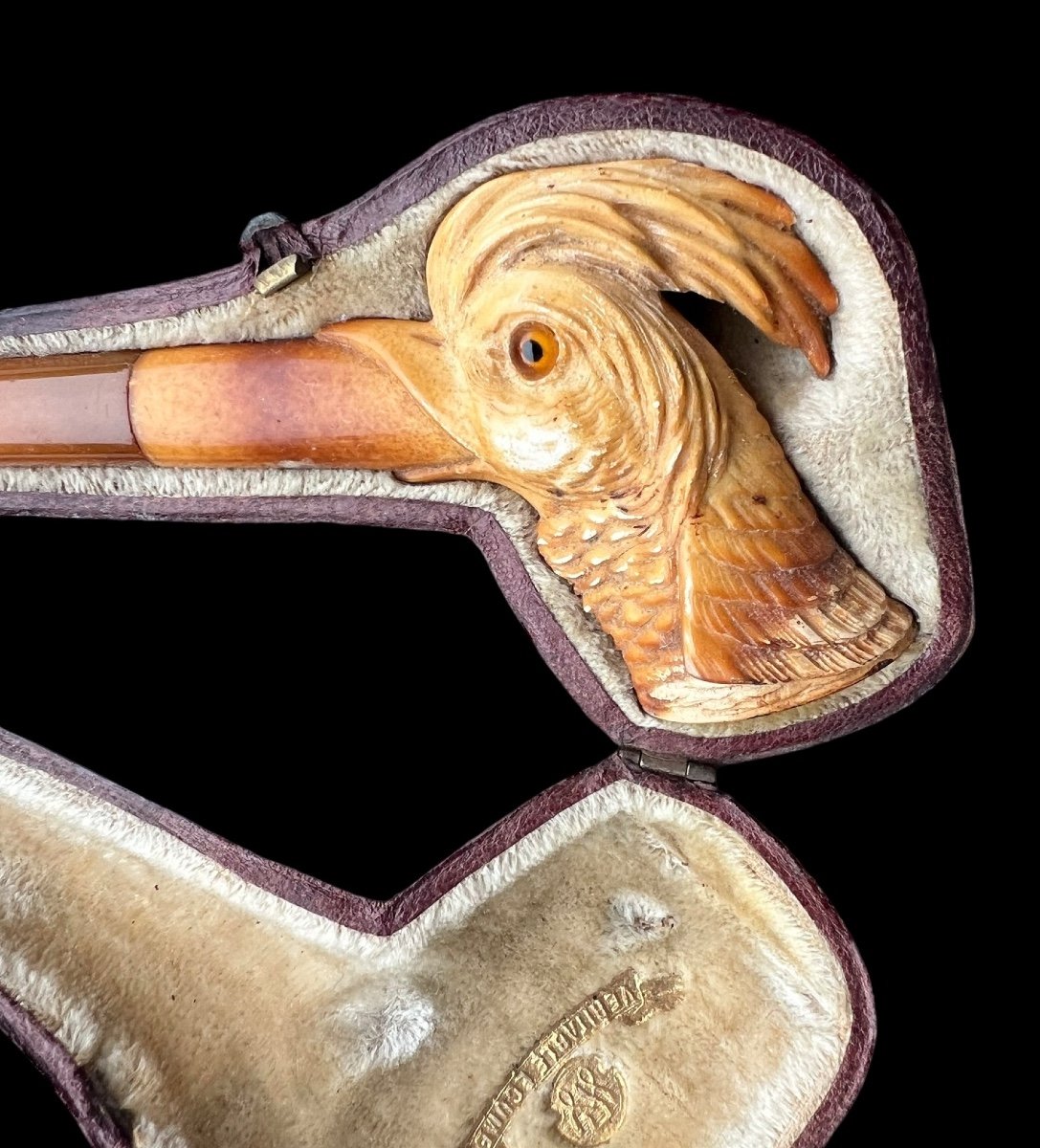 Beautiful Meerschaum Tobacco Pipe With A Carved Bird's Head - France - Early 20th Century-photo-1