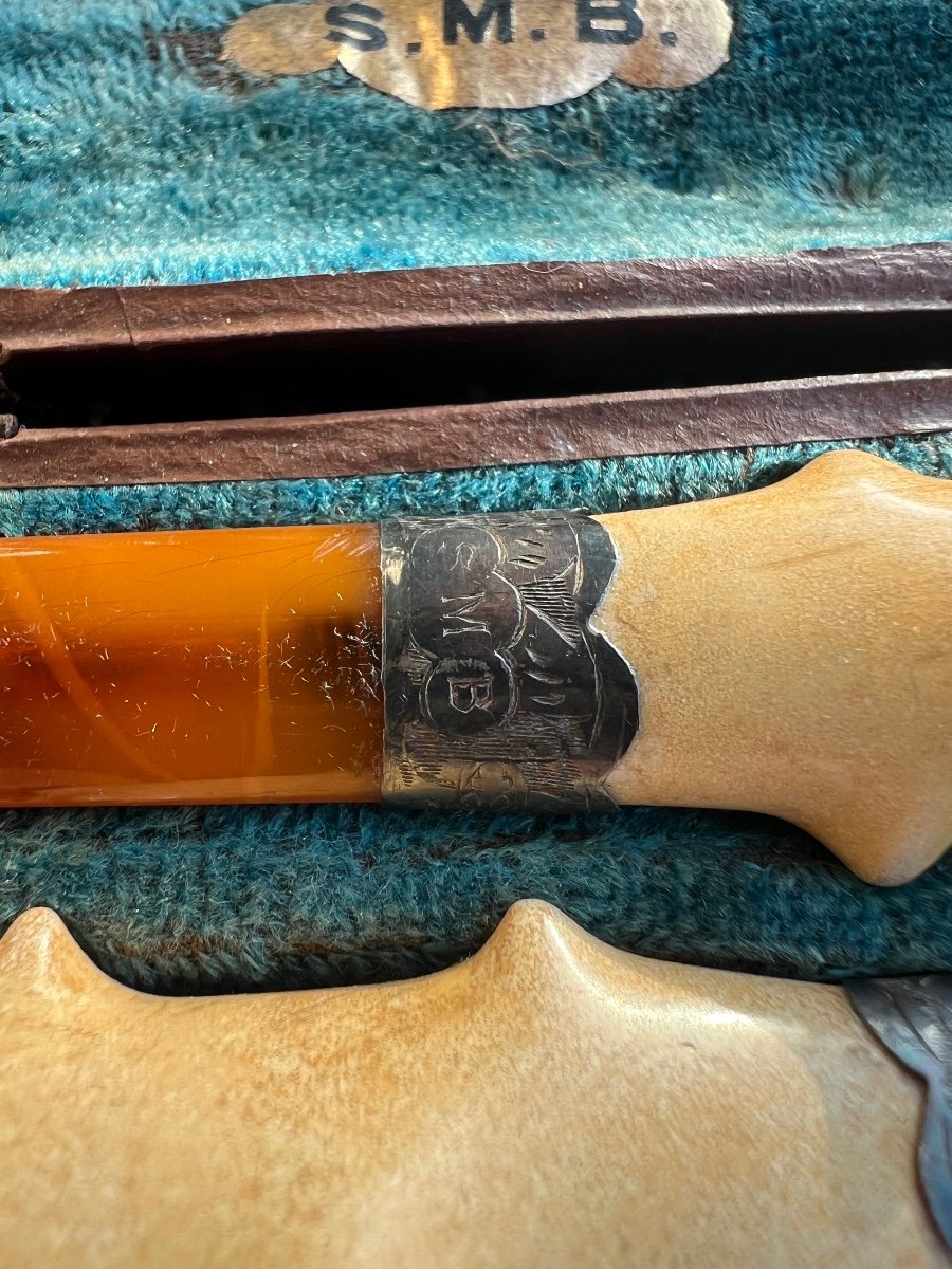 Two Small Tobacco Pipes In Meerschaum, Amber And Silver - Netherlands - Early 20th Century-photo-2