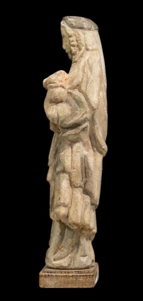 Sandstone Statue Of The Virgin And Child - 15th-16th Century - European-photo-2