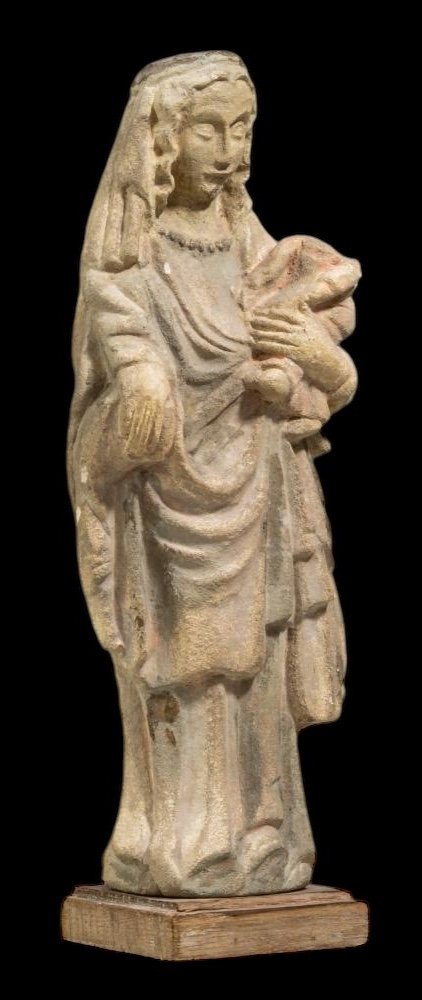 Sandstone Statue Of The Virgin And Child - 15th-16th Century - European-photo-5