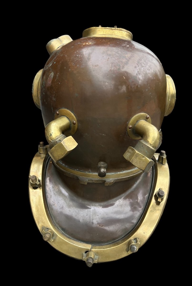 Casque De Scaphandrier En Cuivre Et Laiton - états-unis - 20e Siècle-photo-4