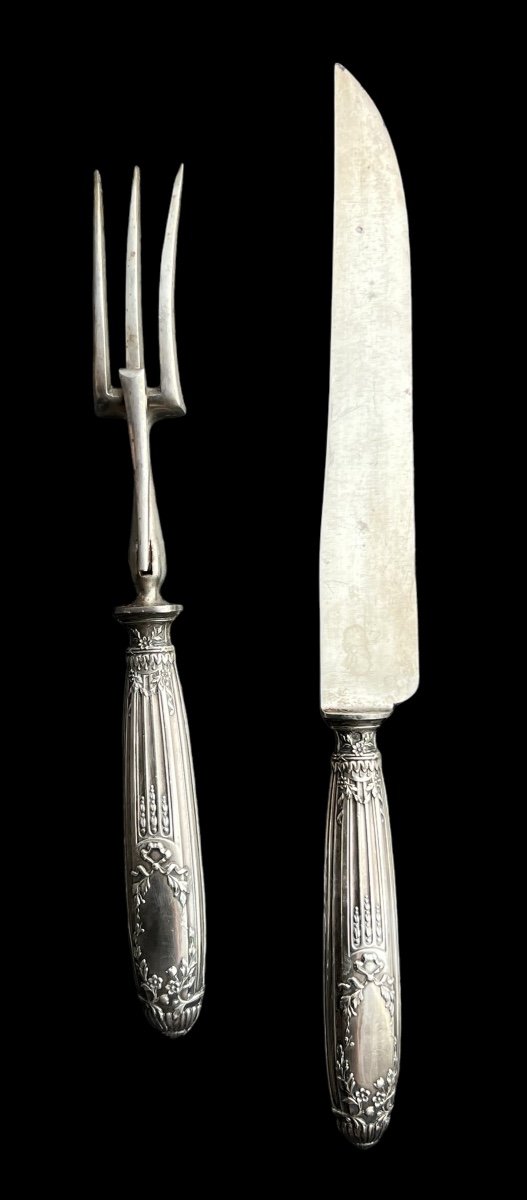 Large Sterling Silver Fork And Knife Set - French - Late 19th Century-photo-1