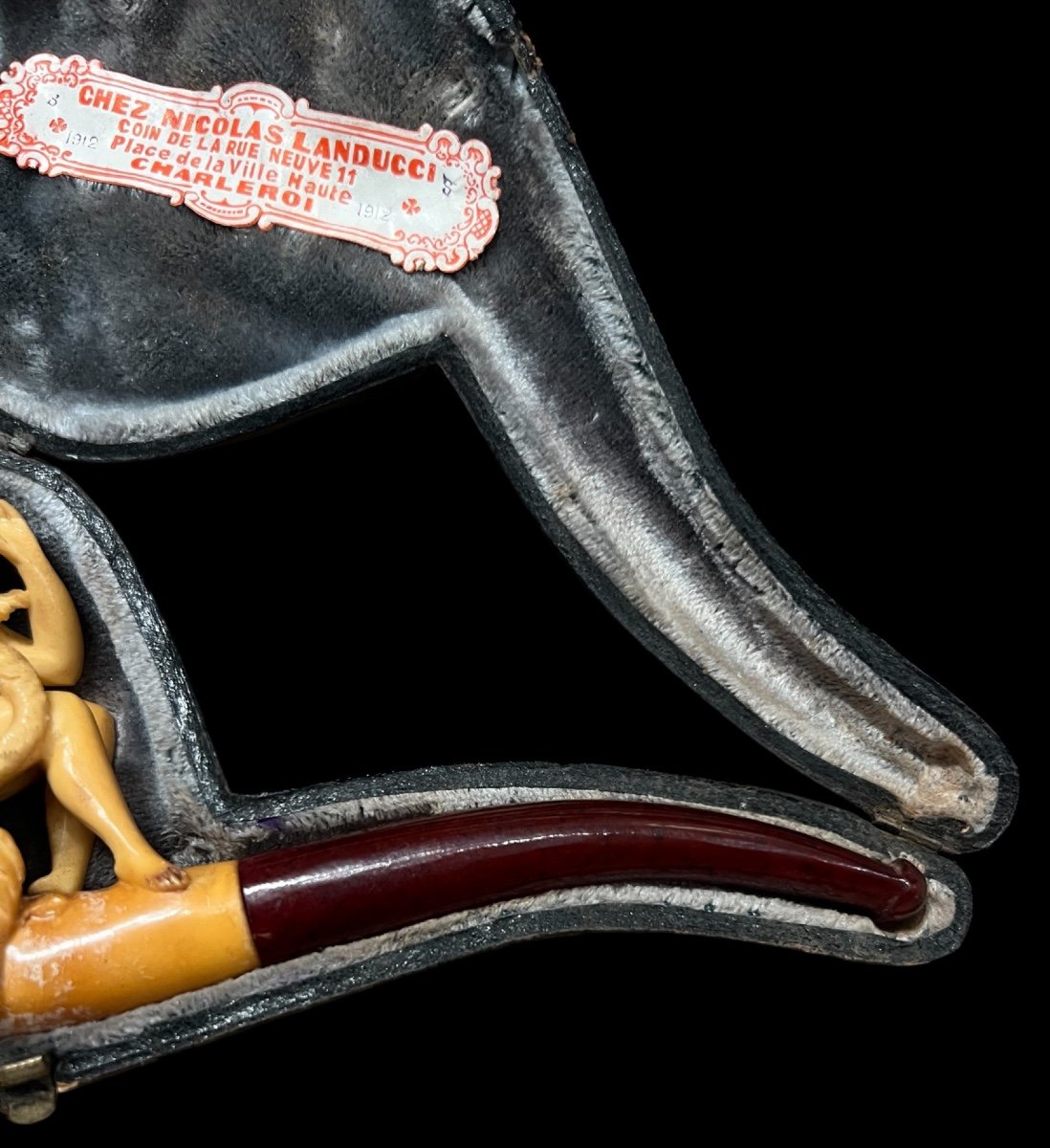 Meerschaum Tobacco Pipe With Amber And Case 'woman With Swan' - Belgium - Early 20th Century-photo-4