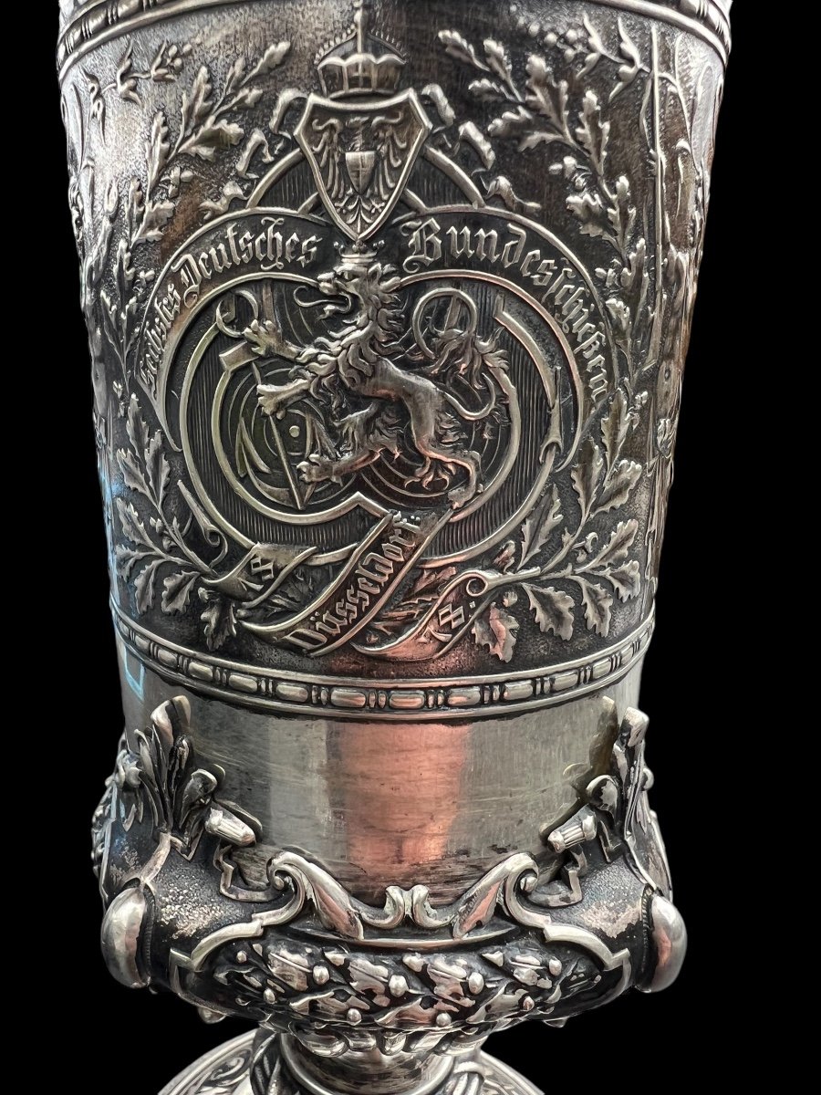 Large Silver Cup/thropy From A Shooting/hunting Club - Germany (dusseldorf) - 19th Century-photo-1