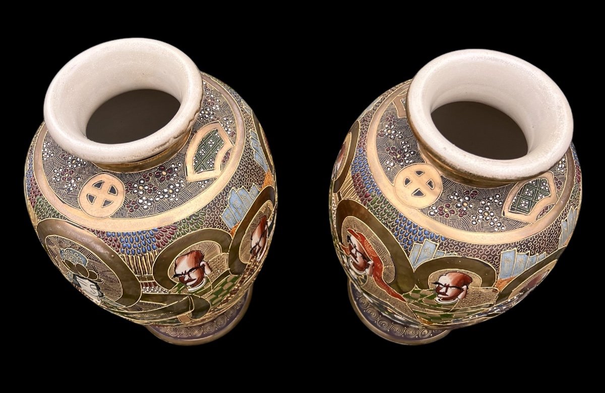 Large Pair Of 'satsuma' Vases Meji Period - Japanese - Early 20th Century-photo-1