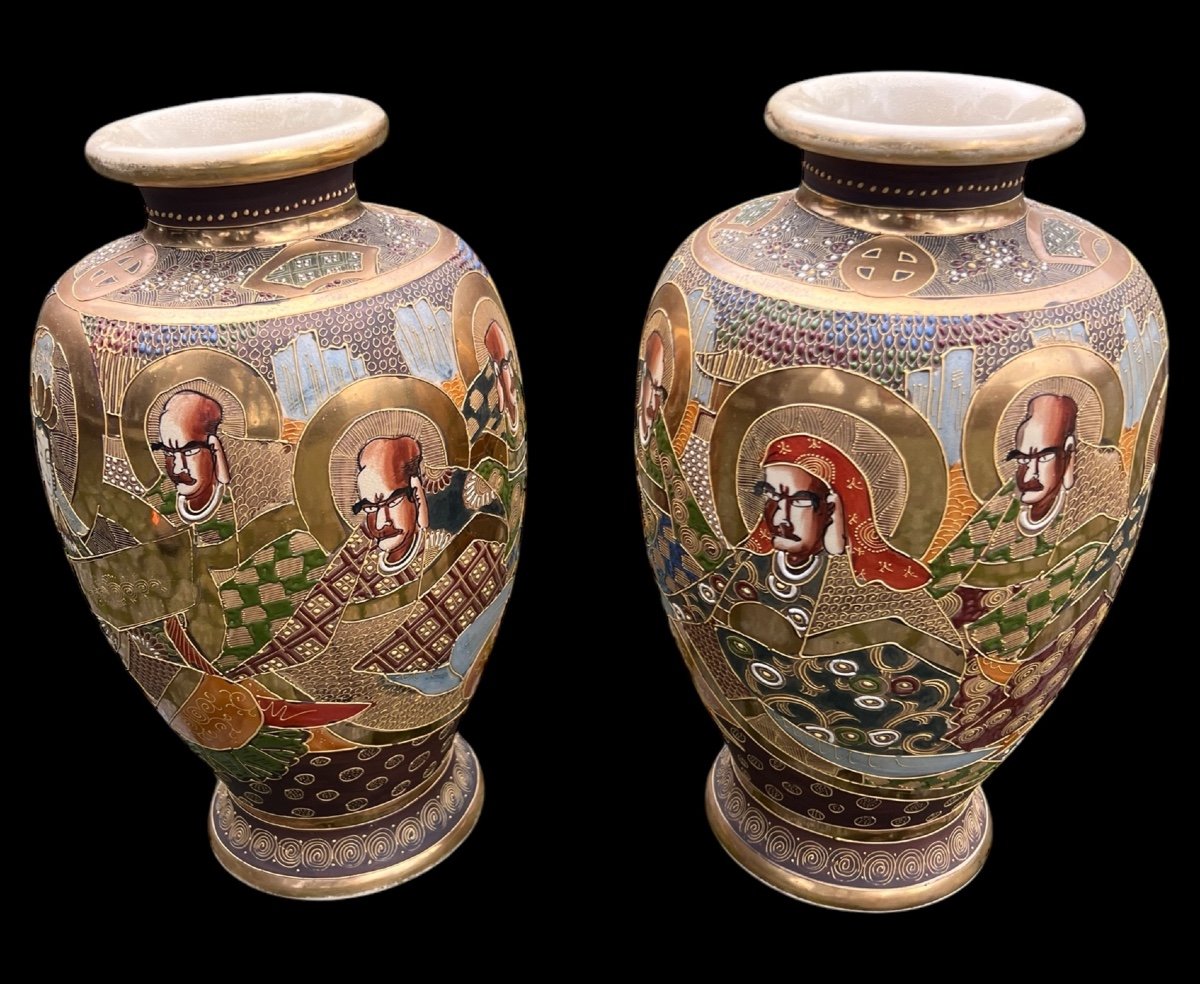 Large Pair Of 'satsuma' Vases Meji Period - Japanese - Early 20th Century-photo-2