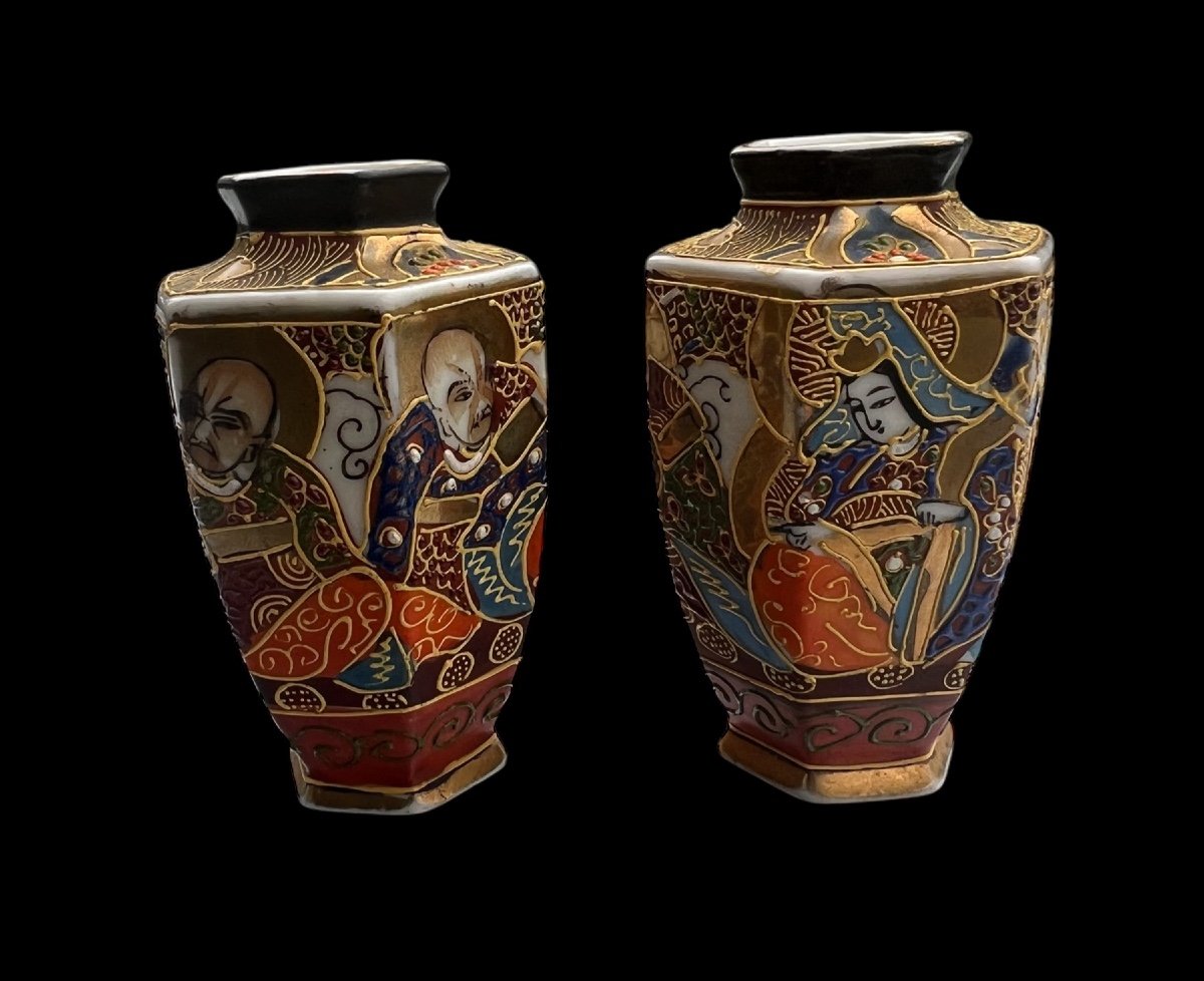 Petite Paire Des Vases ‘satsuma’ Du Japon - Periode Meji - Début 20e Siècle-photo-1