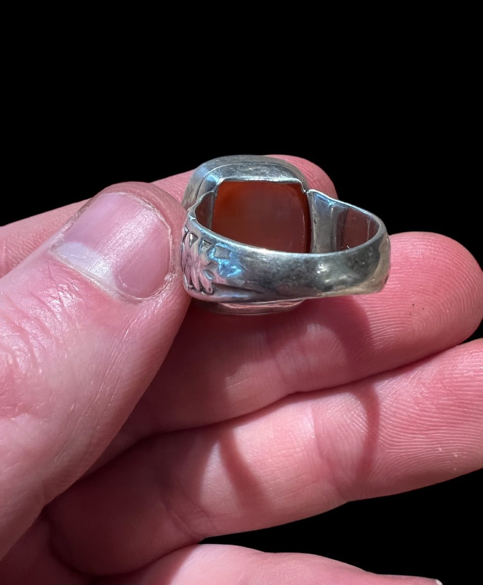 Signet Ring/seal Ring In Silver And Carnelian - European - 18-19th Century-photo-2