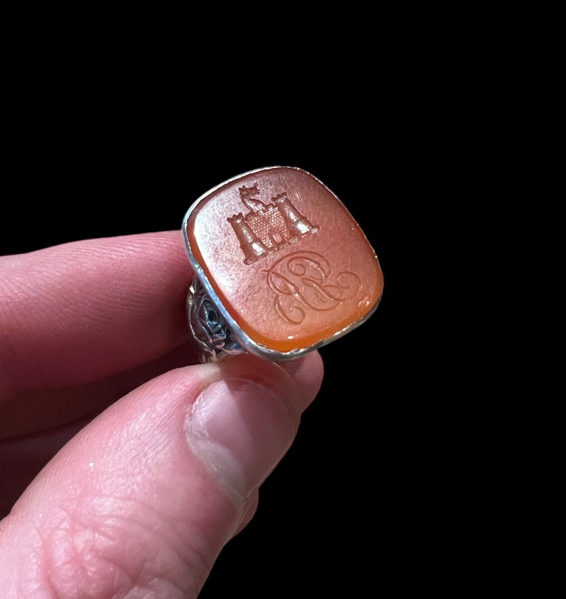 Signet Ring/seal Ring In Silver And Carnelian - European - 18-19th Century