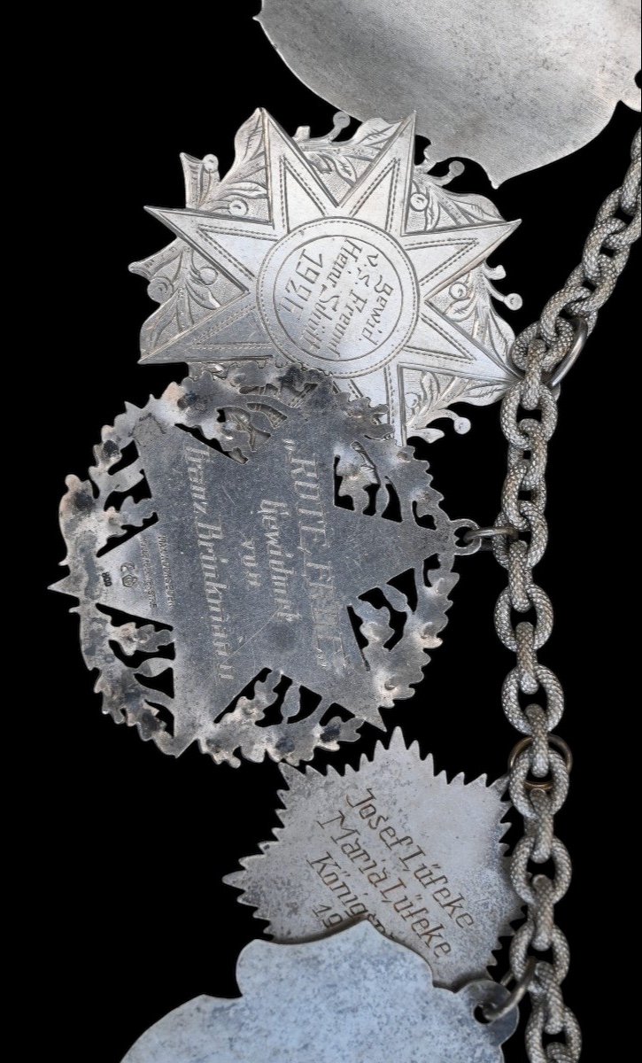 Collier Des Guildes De Tirreurs ‘schutterij’ En Argent Massif - Allemagne - Début 20e Siècle-photo-2