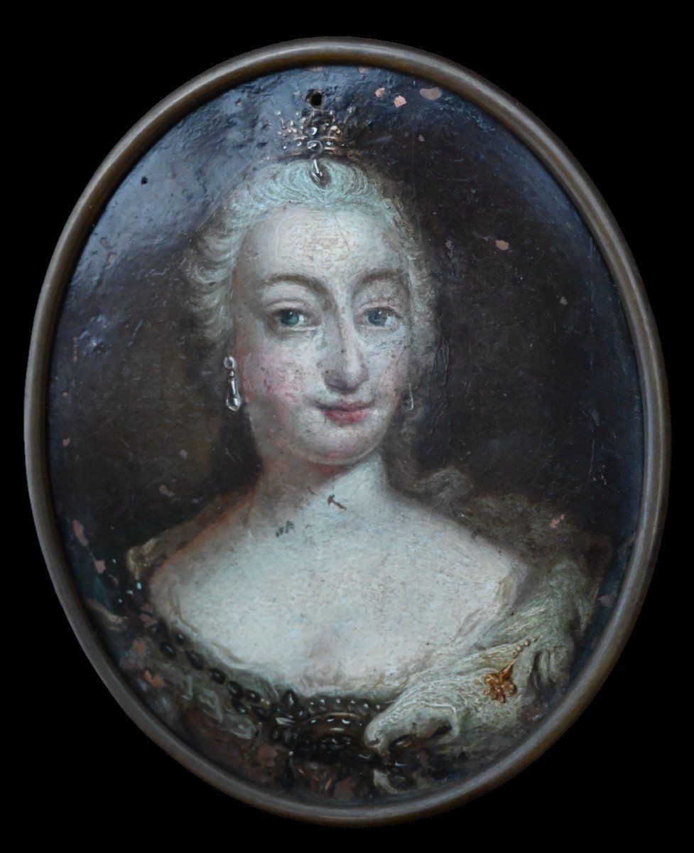 Miniature/painting Of Maria Theresa Painted On Copper - Empress Of Austria - 18th Century