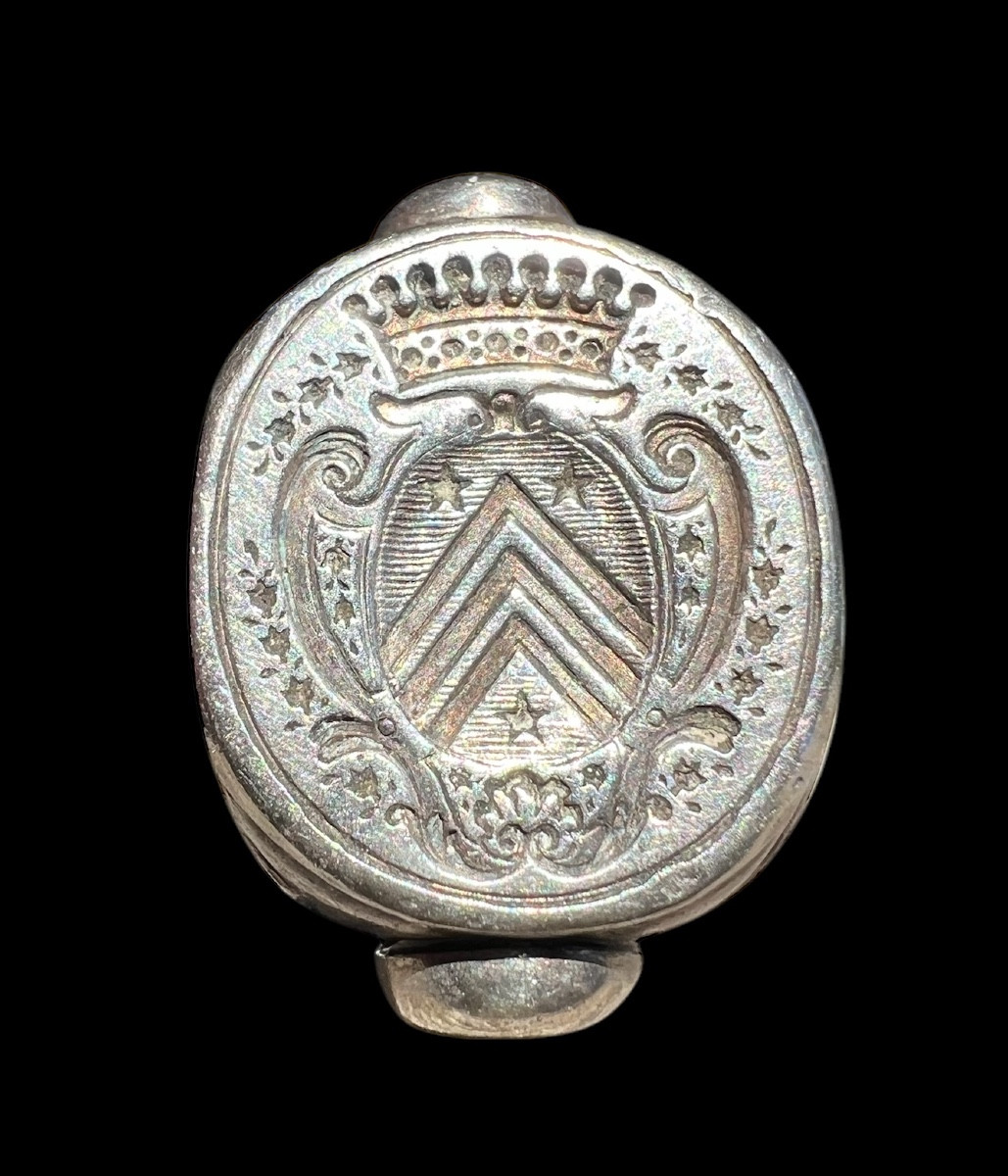 Large Sterling Silver Wax Seal With Hallmarks - France - 18th Century-photo-3