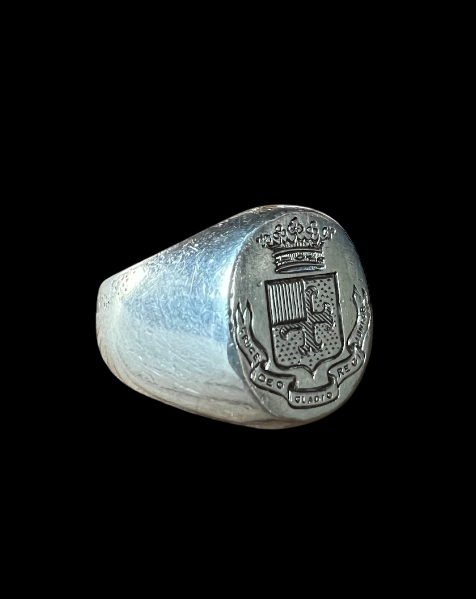 Signet Ring/seal Ring In Solid Silver - France - Late 19th Century-photo-1