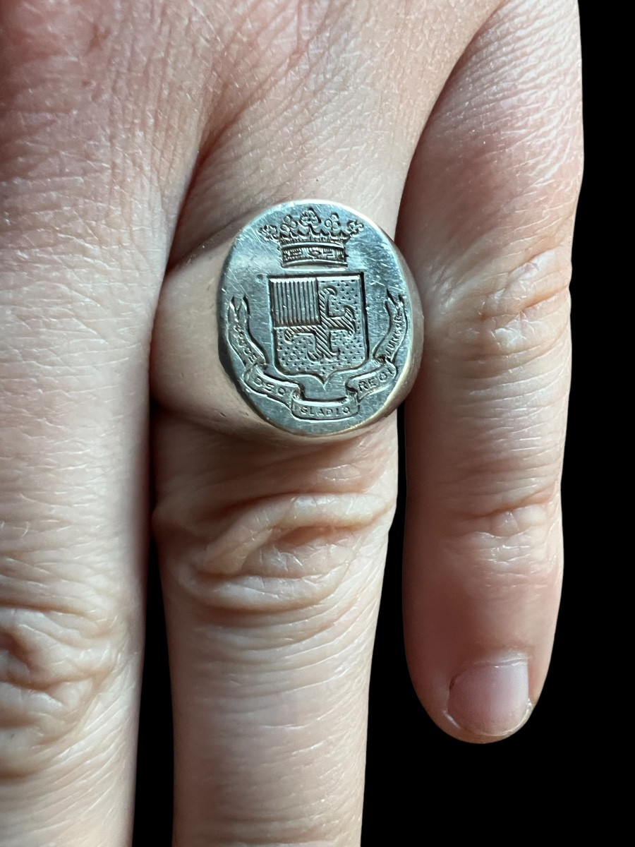 Bague Chevalière/bague Pour Sceau En Argent Massif- France - Fin Du 19e Siècle-photo-2