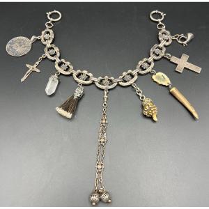 Collier De Chasse En Argent Lourd Avec Plusieurs Pendentifs - Fin Du 19e, Début Du 20e Siècle 