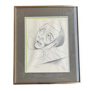 Surrealist Drawing 'the Philosopher' On Paper In Its Original Frame - Signed Relens - Belgian