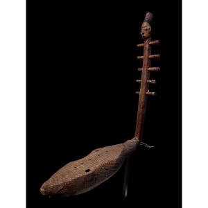 Petite Harpe avec Tête Sculptée De La Tribu Mangbetu/azande - Angola/congo - Début 20e Siècle