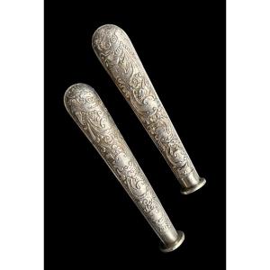 Two Cane/umbrella Handles In Sterling Silver - European - Early 20th Century