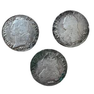 3 X 1 Ecu Coin In Solid Silver Of Louis XV And Louis XVI - France - 18th Century