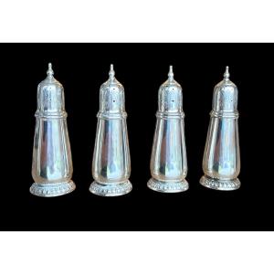 Set Of 4 Sterling Silver Shakers - English - Early 20th Century