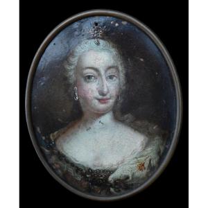 Miniature/painting Of Maria Theresa Painted On Copper - Empress Of Austria - 18th Century