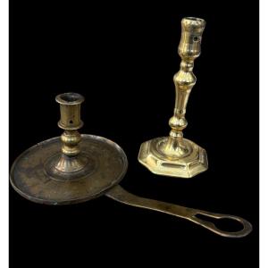 Two Brass Candlesticks - French And Spanish - 17th Century