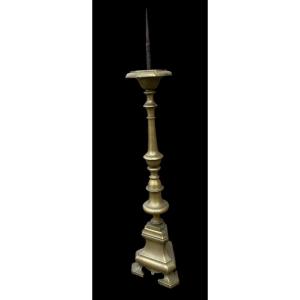 Large Brass Candlestick Holder - Italian - 17th Century