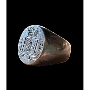 Signet Ring/seal Ring In Solid Silver - France - Late 19th Century