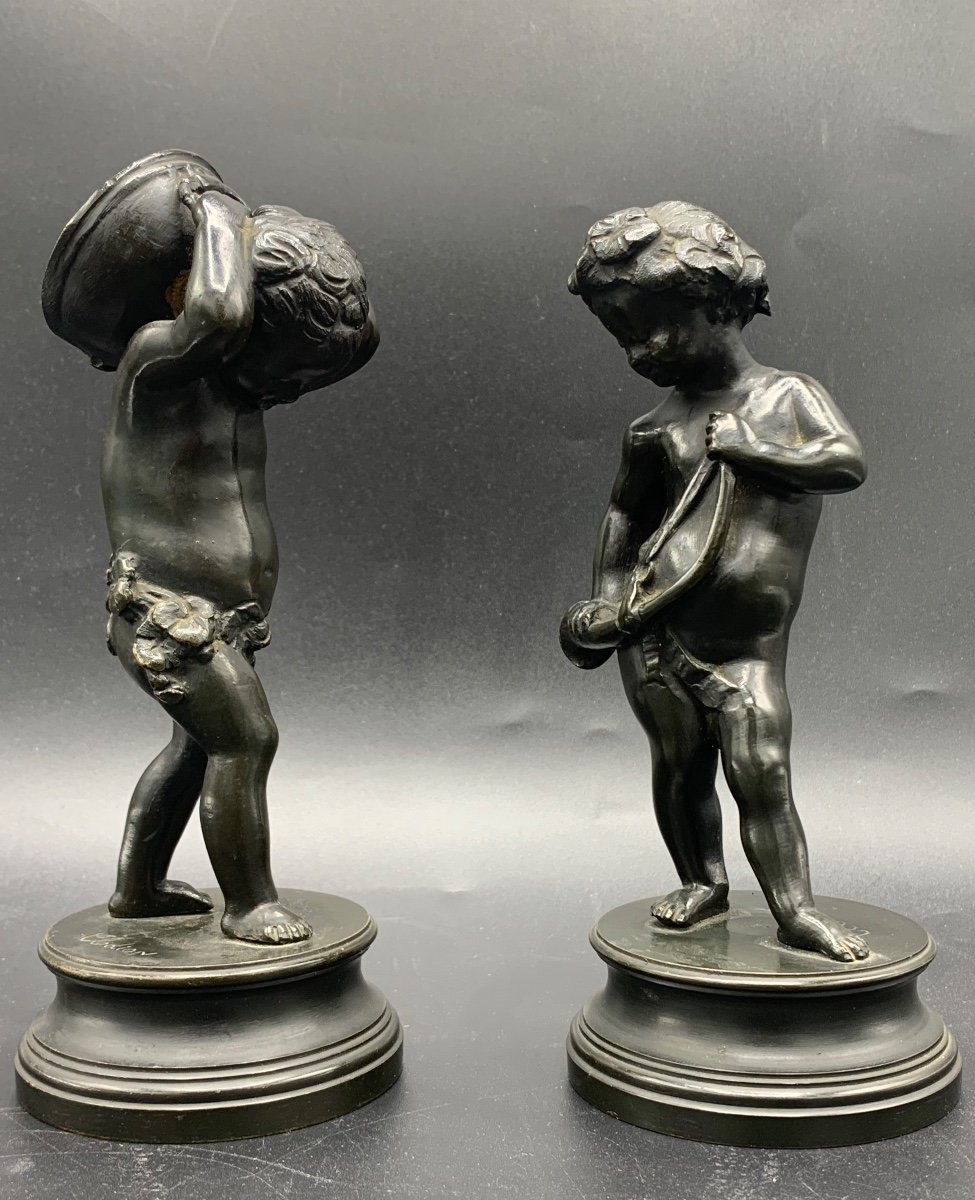 Pair Of Putti Bronzes, Clodion Late 19th-photo-5