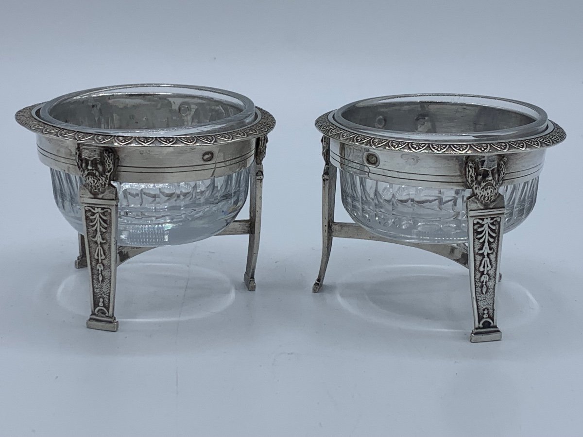 Salt Shakers In Silver And Crystal, Late 18th -photo-2