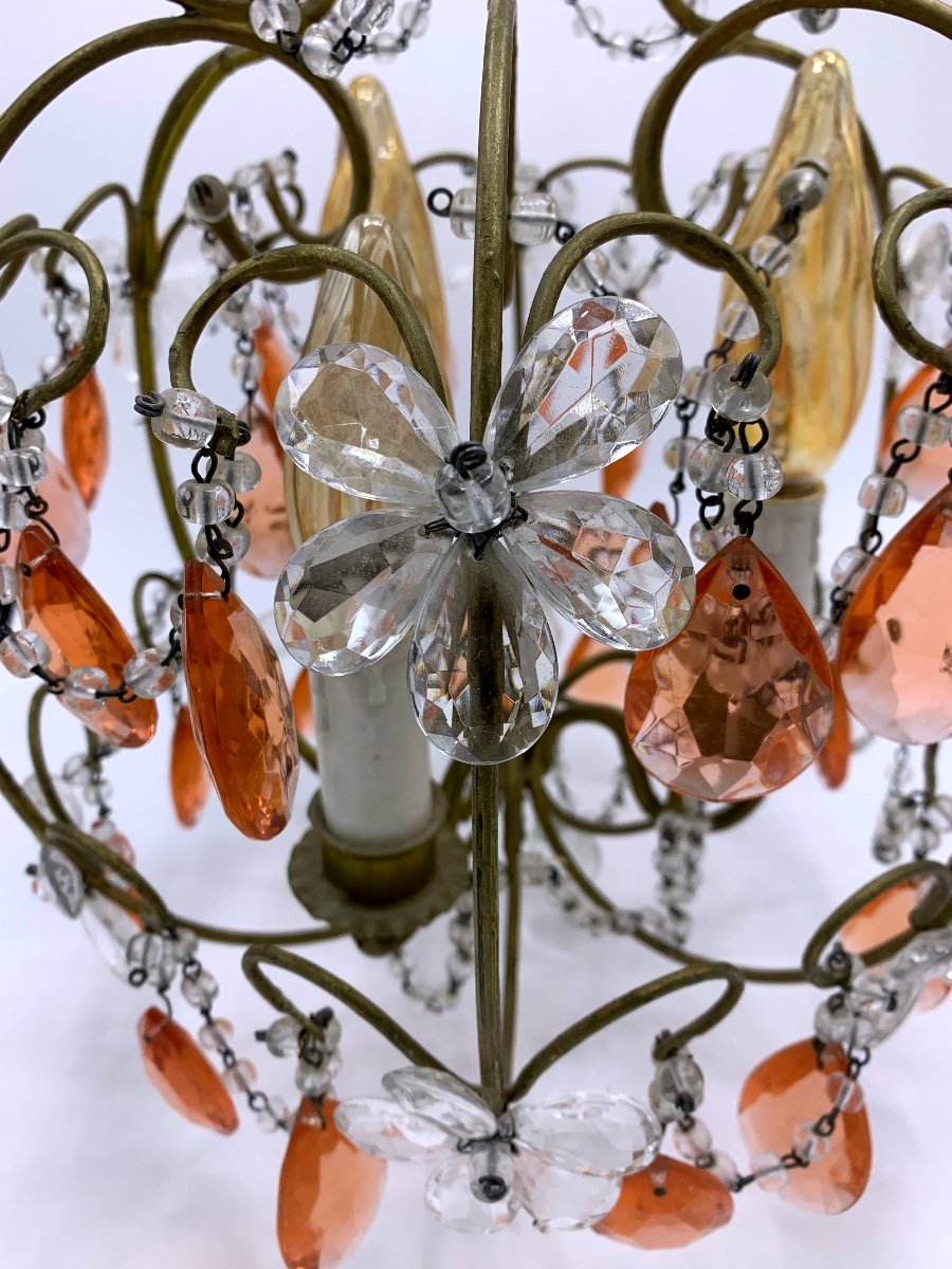 Old Cage Chandelier, Crystal And Gilded Bronze, Circa 1950-photo-1