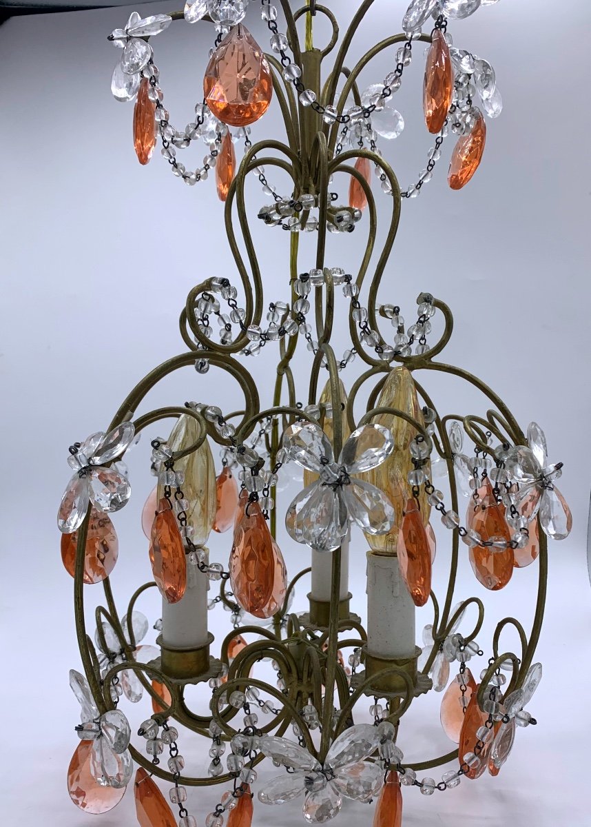 Old Cage Chandelier, Crystal And Gilded Bronze, Circa 1950-photo-3