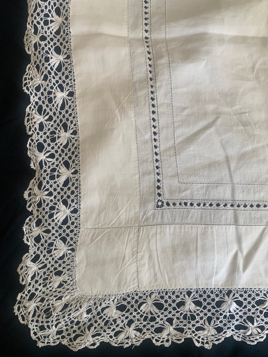 Drap Ancien Fil De Lin Belle Broderie -photo-3