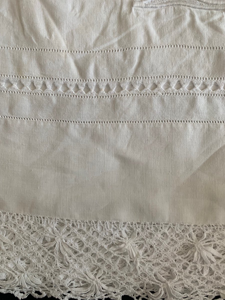 Drap Ancien Fil De Lin Belle Broderie -photo-5