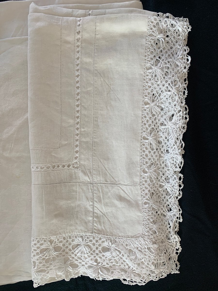 Drap Ancien Fil De Lin Belle Broderie -photo-7