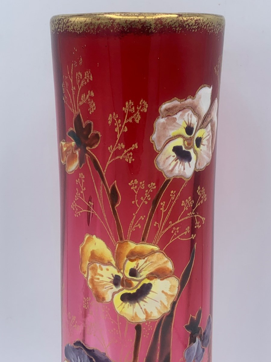 Legras Lamartine Vase, Pensées, 20th, Enameled. -photo-2