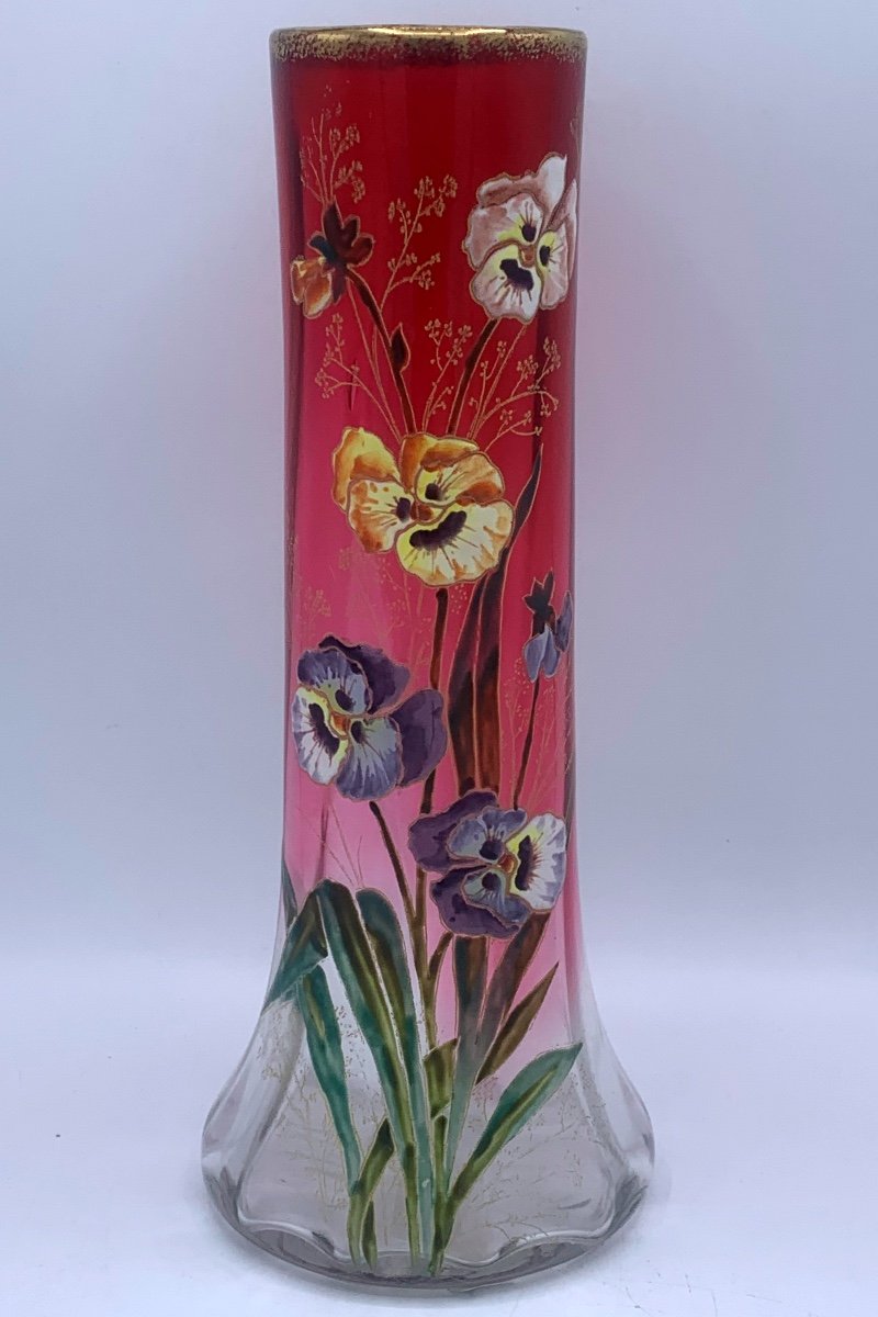 Legras Lamartine Vase, Pensées, 20th, Enameled. 