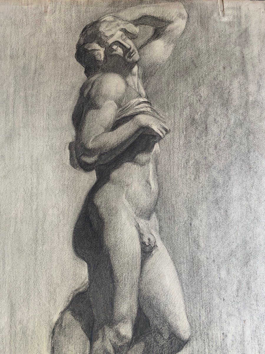 Academic Drawing Of A Nude Man, Late 19th Century -photo-4