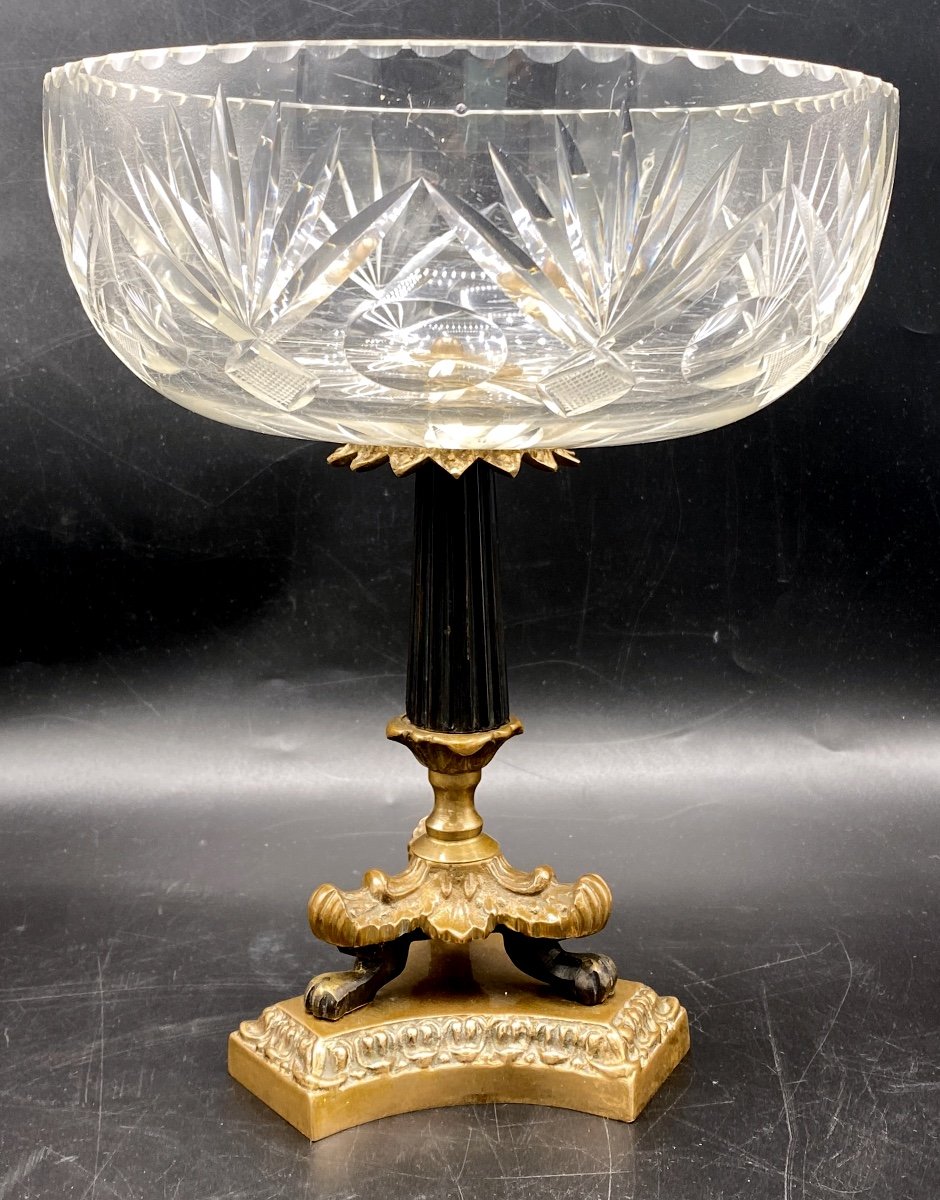 Large Cut Crystal And Bronze Cup 