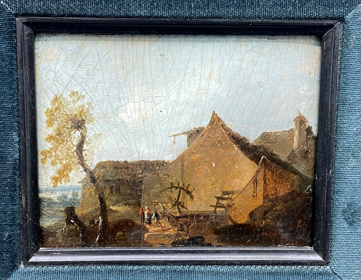 Landscape, Mill, Oil On Wood Panel, Late 18th Century -photo-2