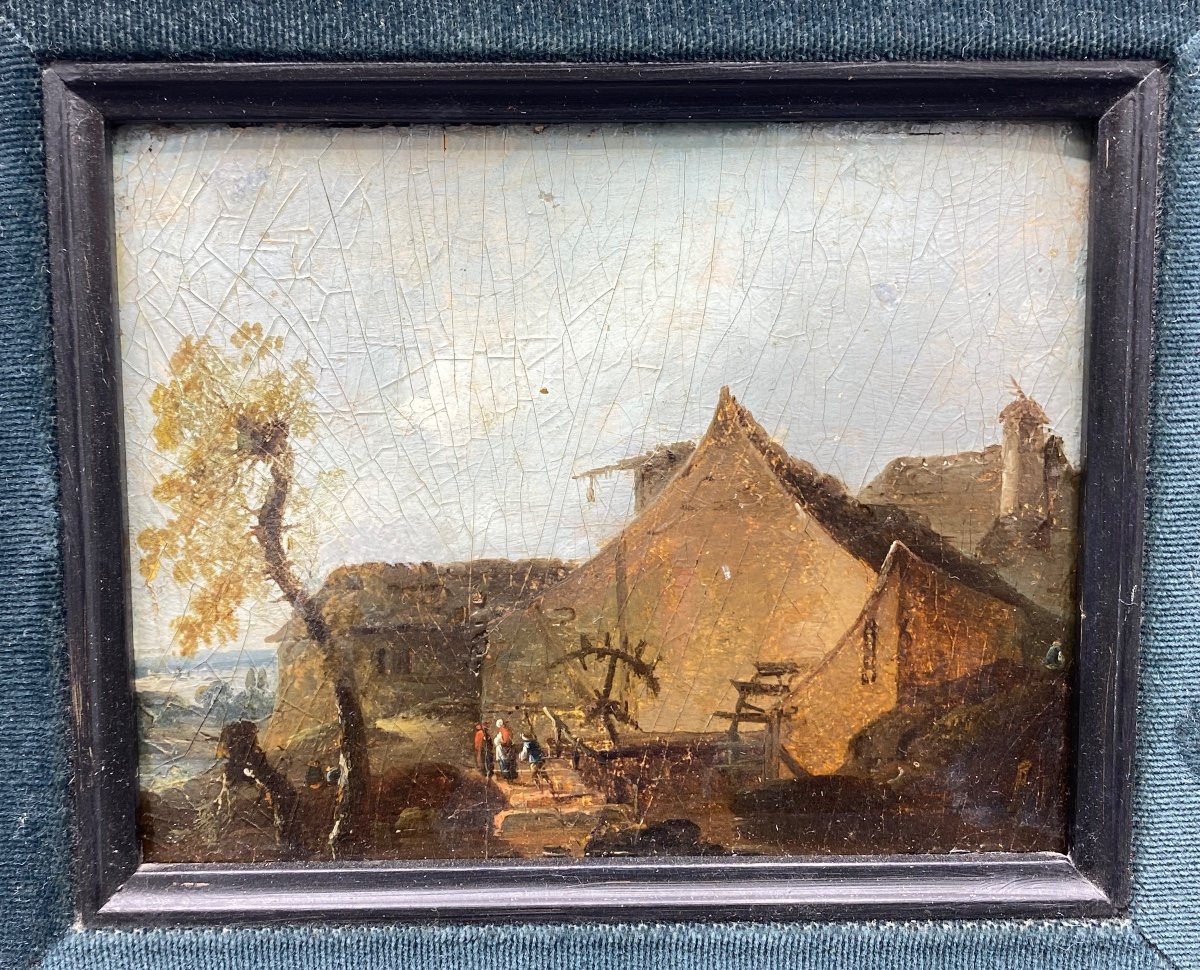 Landscape, Mill, Oil On Wood Panel, Late 18th Century -photo-3