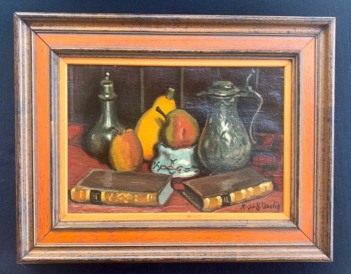 Still Life, Oil On Canvas, René Lienard De Saint Delis -photo-2