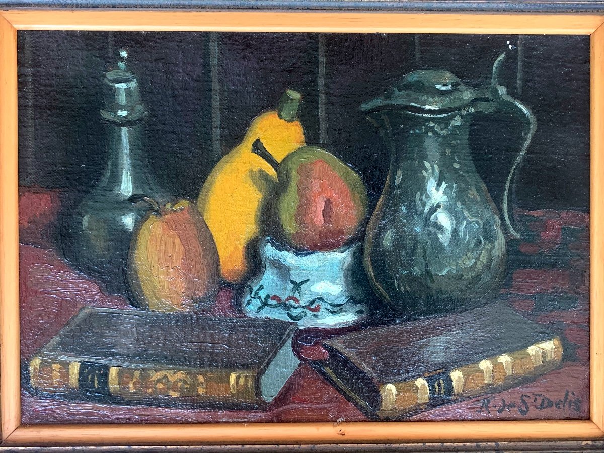 Still Life, Oil On Canvas, René Lienard De Saint Delis -photo-3