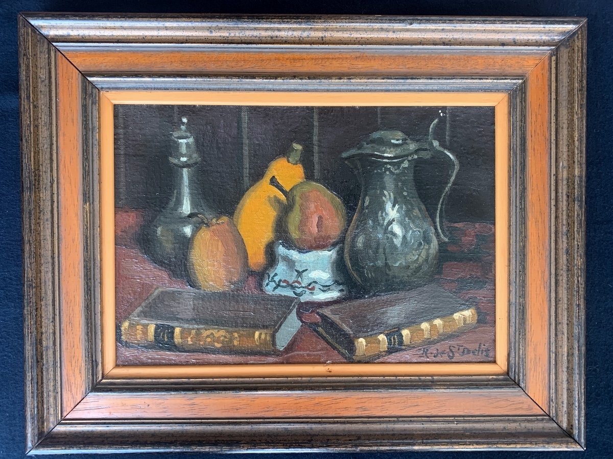 Still Life, Oil On Canvas, René Lienard De Saint Delis 