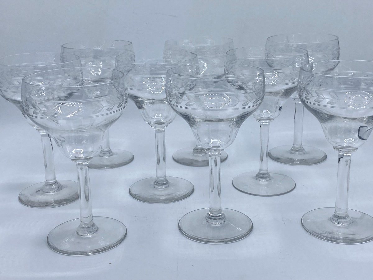 Engraved Crystal Water Glasses, Early 20th Century -photo-4