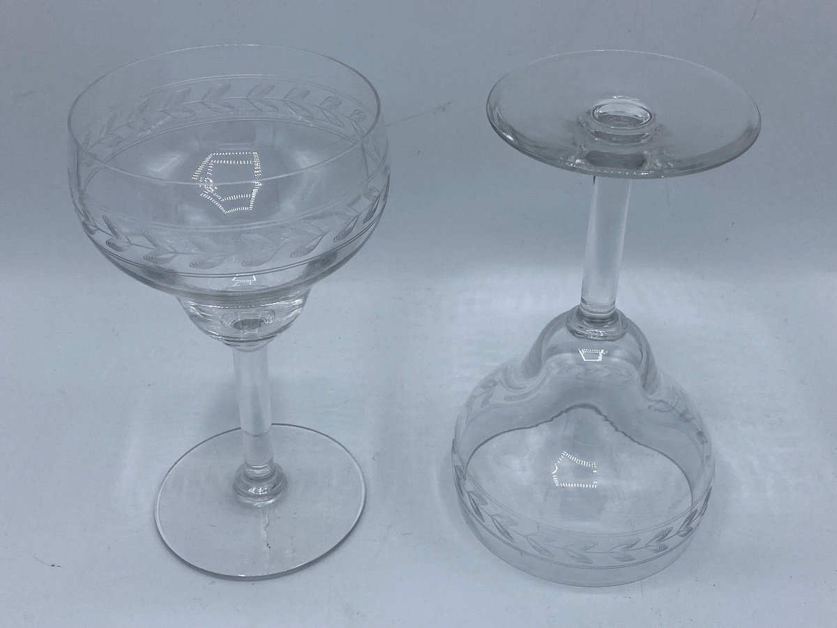 Engraved Crystal Water Glasses, Early 20th Century -photo-6