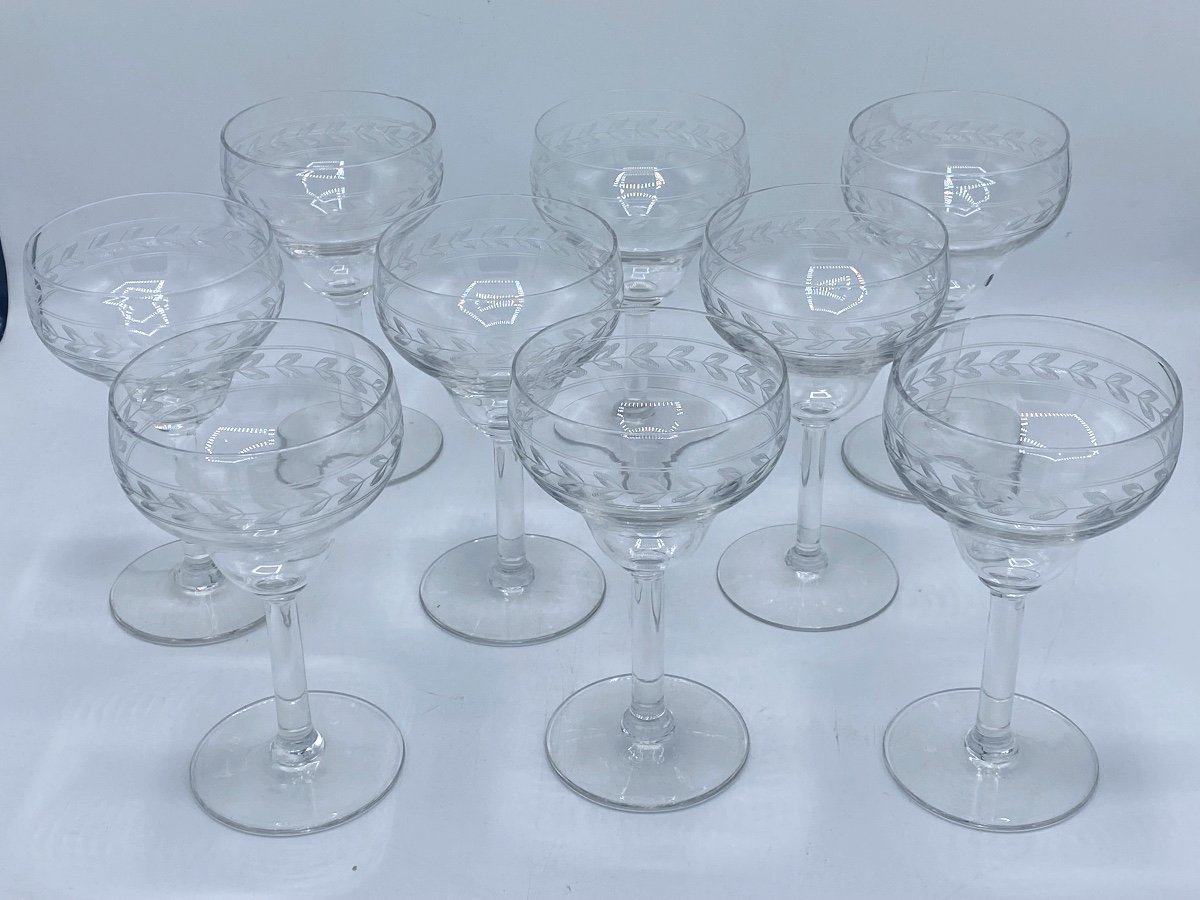 Engraved Crystal Water Glasses, Early 20th Century 