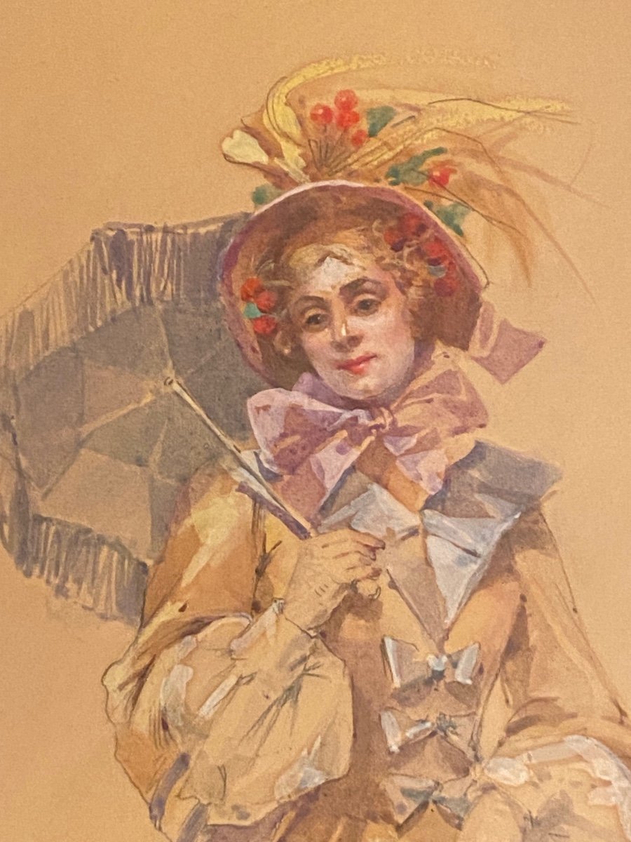 Watercolor By Louise Abbema, Late 19th Early 20th -photo-2