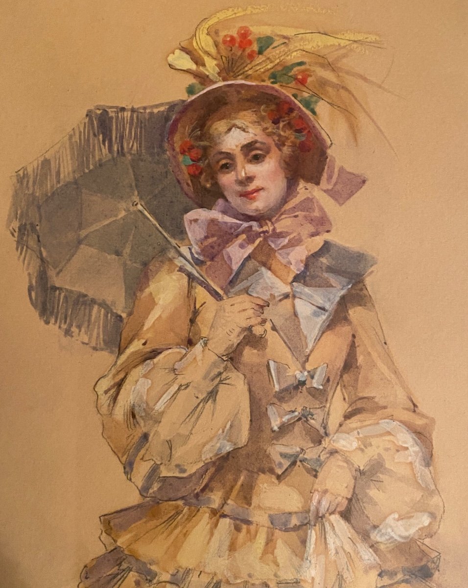 Watercolor By Louise Abbema, Late 19th Early 20th -photo-3